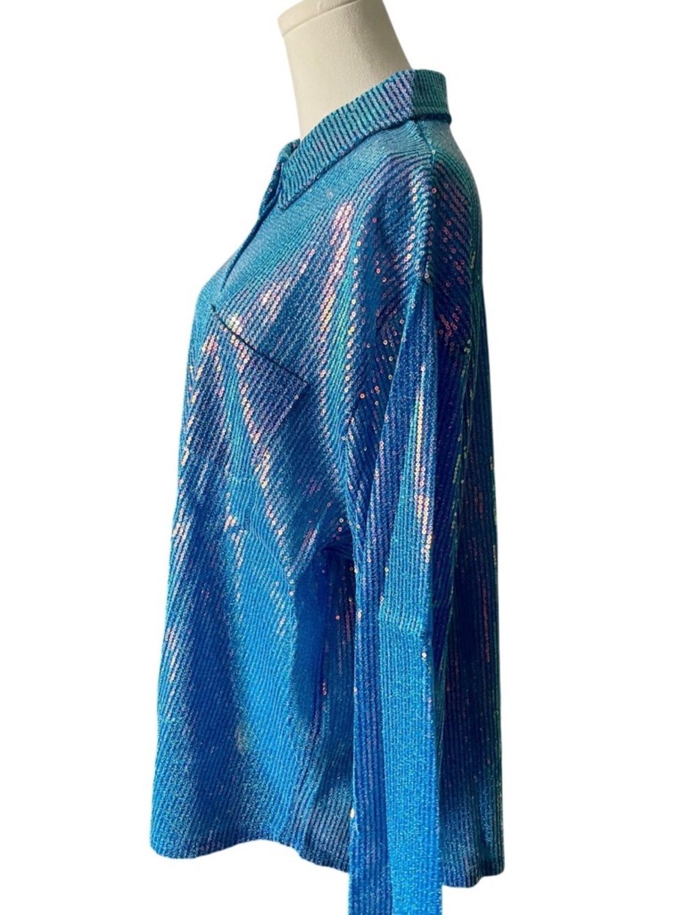 POL Sequin Long Sleeve Top – Blue Ocean (Large) New - Picture 5 of 11